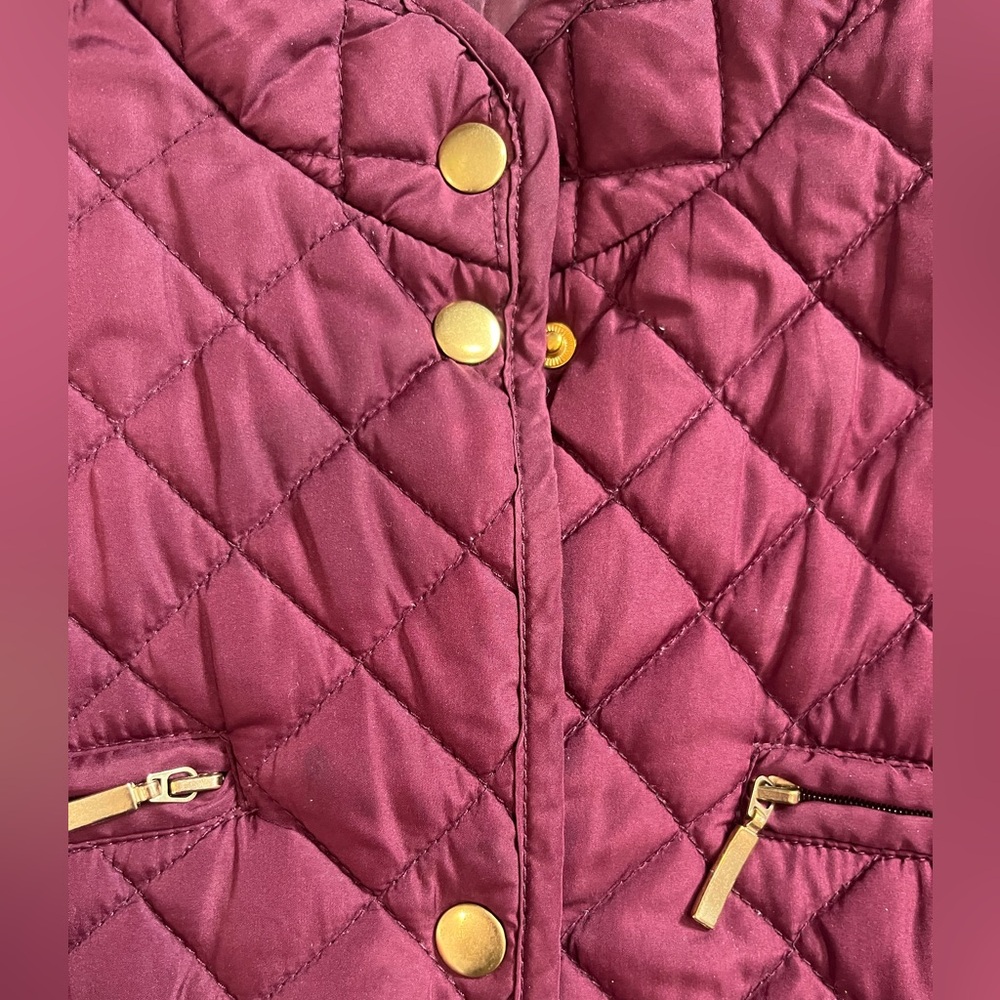 Women’s Quilted Barn Jacket Field Coat Burgundy Gold Hardware Size Large Preppy - Picture 5 of 10